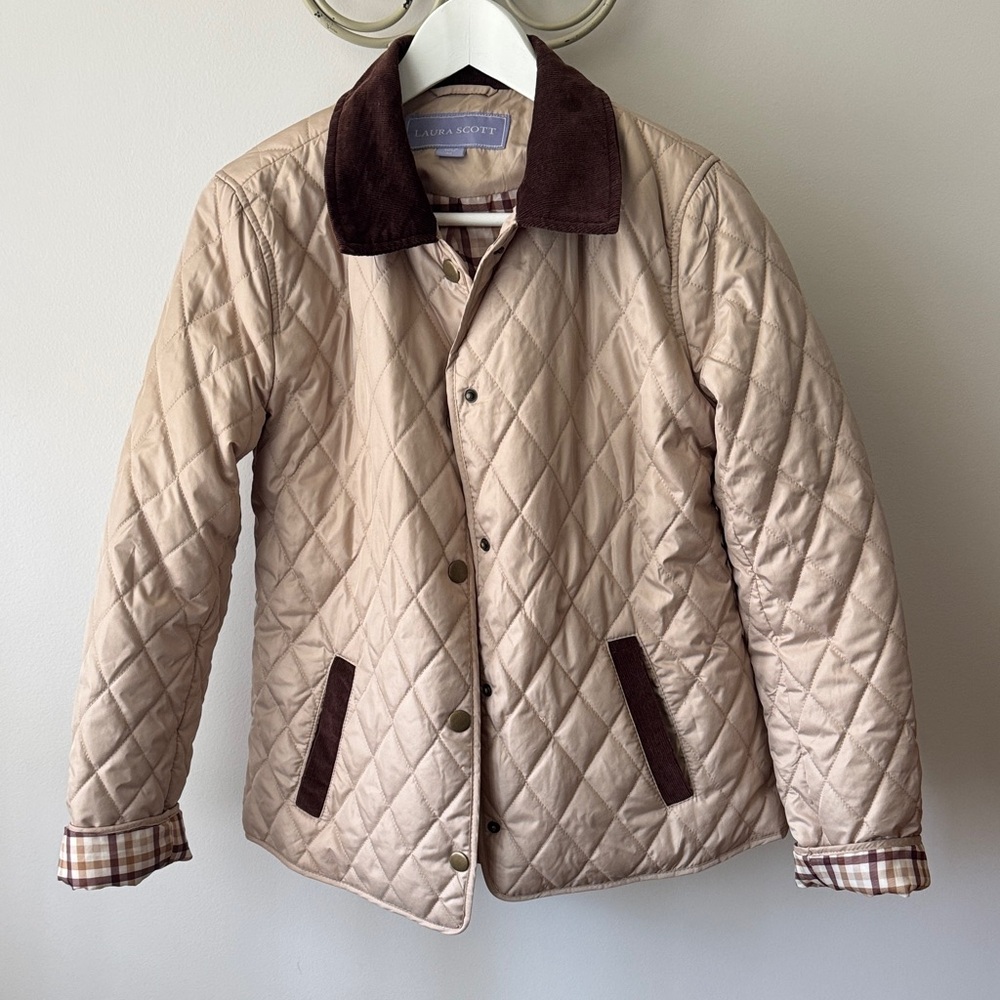 Laura Scott Light Brown Quilted Jacket with Dark Brown Accents